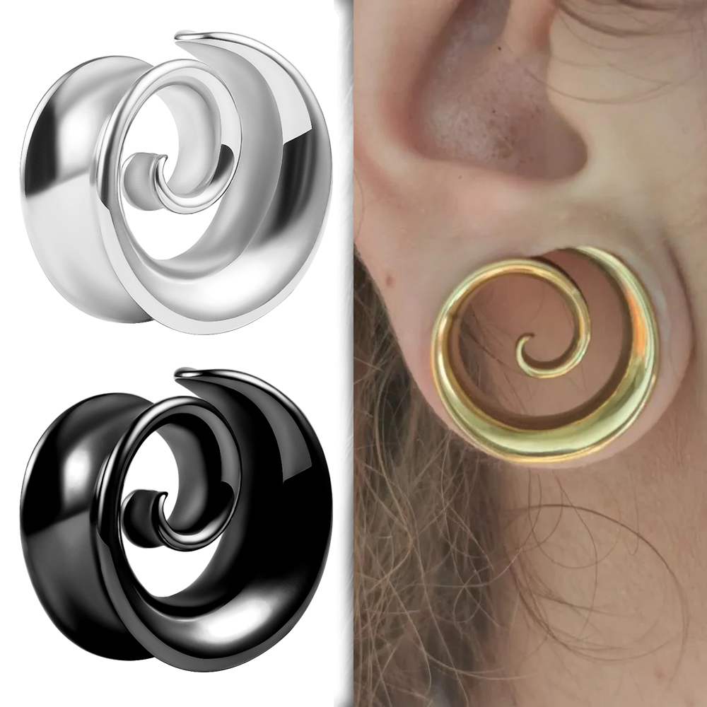 Doearko 2 Stuks Cool Roestvrij Staal Oor Tunnels Pluggen Spiraal Zadel Meters Voor Oorlel Expander Piercing Body Sieraden Cadeau