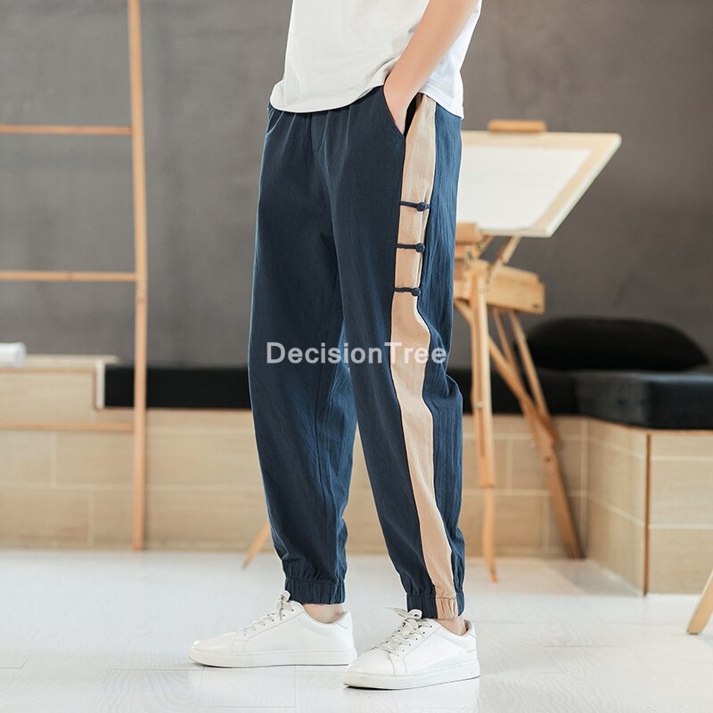 Pantalones de lino y algodón para hombre, pantalón de chándal, holgado, tradicional, estilo chino, kung-fu tai wushu