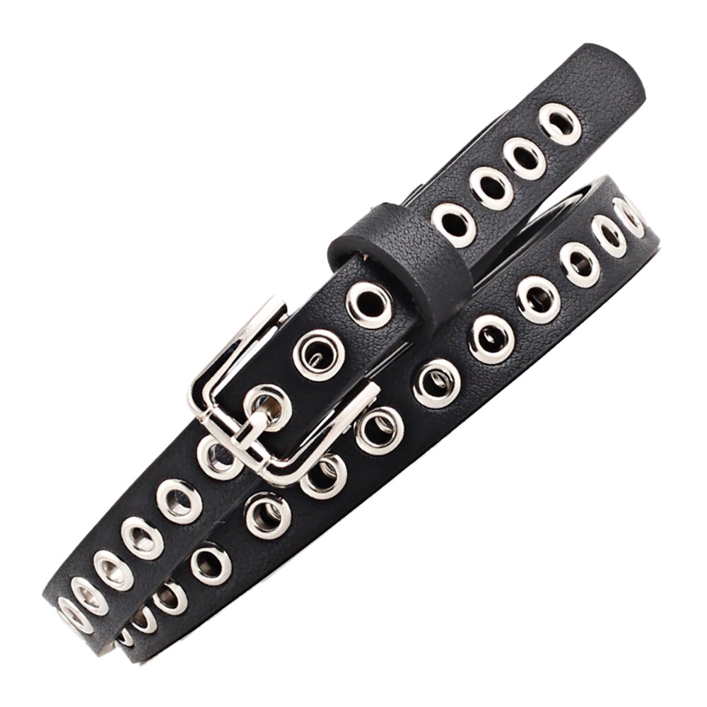 Ceinture avec trous ceinture femme bracelet en cuir PU ceinture mince ceinture féminine accessoires ceinture femme noir blanc rouge: Black