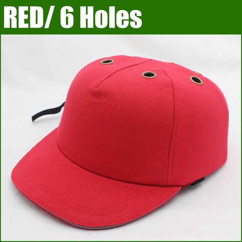 Arbejdssikkerhedshjelm bump cap med 6 huller baseball hat stil beskyttende sikkerhed hard hat til rytter site slid hovedbeskyttelse abs: 6 huller-rød