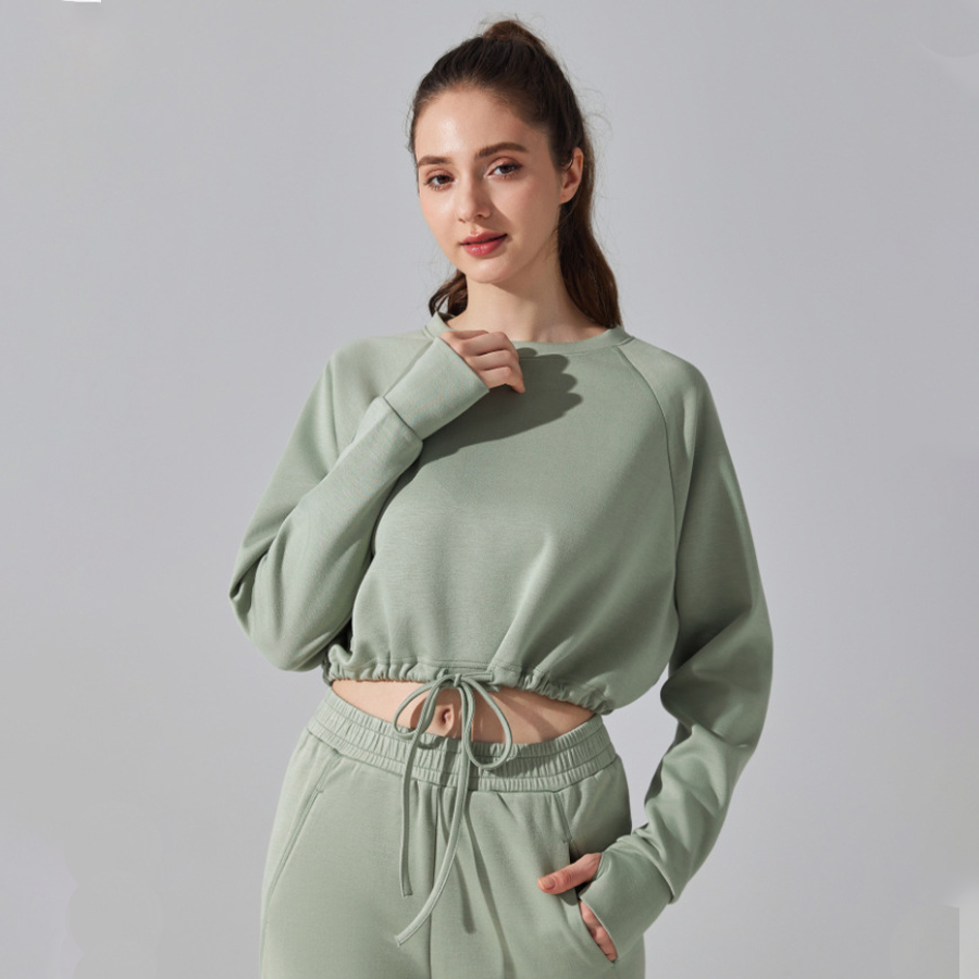 Frauen verlieren Sport Hemden Yoga Laufen Taille Zeichnung Lange Ärmel oben draussen Erholung trainieren Ausbildung Sweatshirt Winter