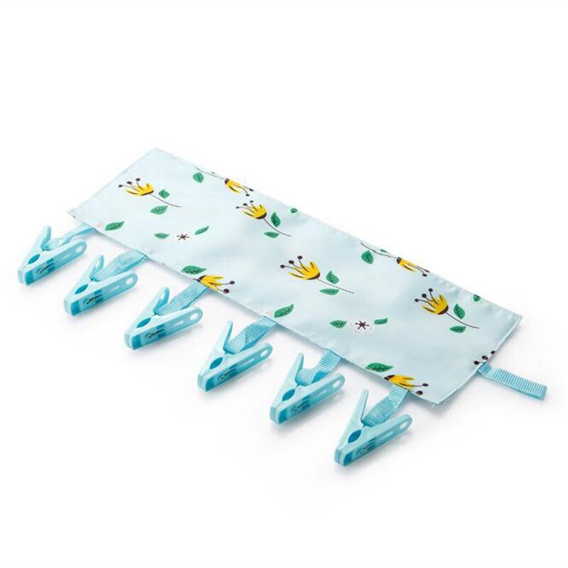 Multifunktionel bærbar kludbøjle tørrestativ foldbart badeværelsesstativ rejsetørresnor 6 klip bøjle håndklæde sokker bøjleclips: Blå