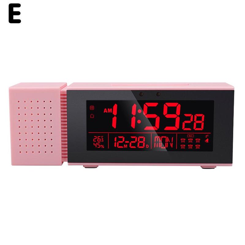 Digital Alarm Clock IR Sensor Movable Night Light With Temperature Humidity Night Decor FM Radio Display Clock Digital Tabl C9Z3: pink