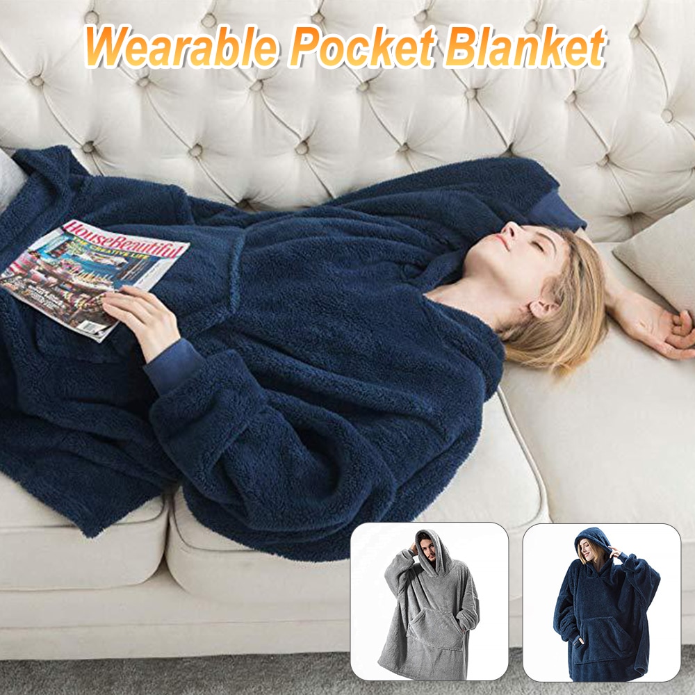 Adult Winter Oversized Wearable Blanket Hoodie Fluffy Coat With Sleeves for Bed Home Wear Outdoor Warm Keep