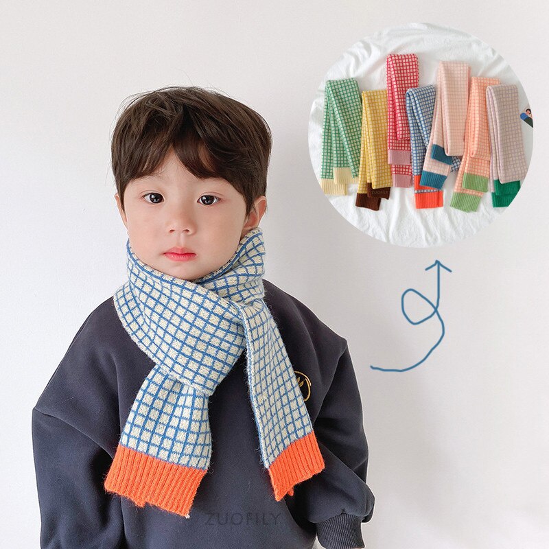 Sciarpa per bambini a reticolo piccolo autunno inverno nuove neonate ragazzi ragazze fazzoletto da collo caldo bambini colorati sciarpe ispessenti a maglia