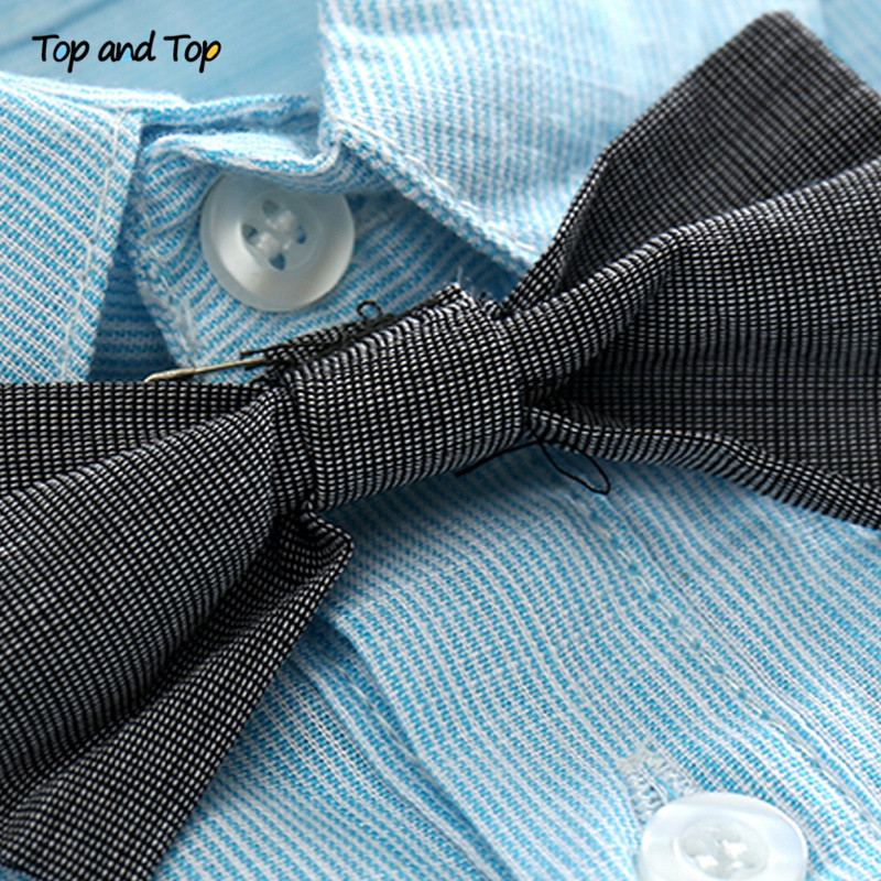 Top and Top Summer Baby Boy Shirt Formal Cotton Bow Tie Kids Blouse Striped Long Sleeve Casual Children Top