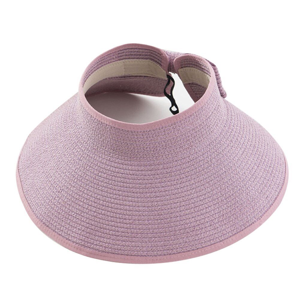 Visera plegable de paja de verano para mujer con bonito lazo, gorro de playa diario, gorro de vacaciones B2Cshop: Light Purple