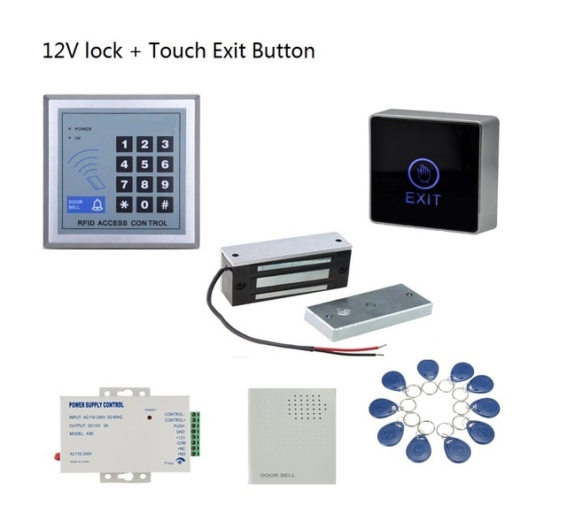 RFID Keypad Door Access Control System Kit Electric Magnetic Electronic Door Lock Key Fobs Full Set: 3
