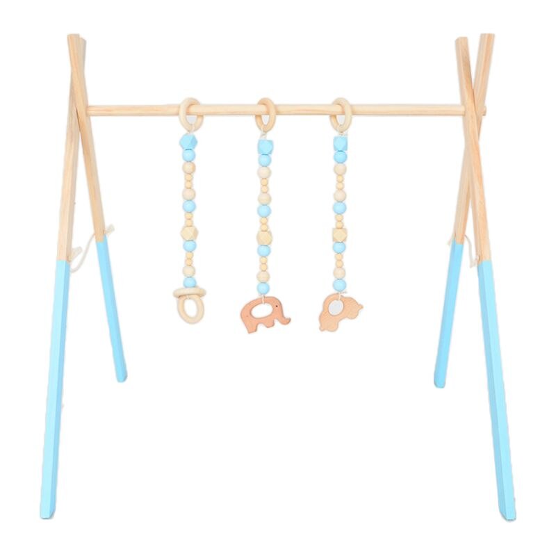 1Set Nordic Cartoon Baby Wooden Gym Fitness Frame Rack Hanging Pendant Toys Kit BX0D: Blue