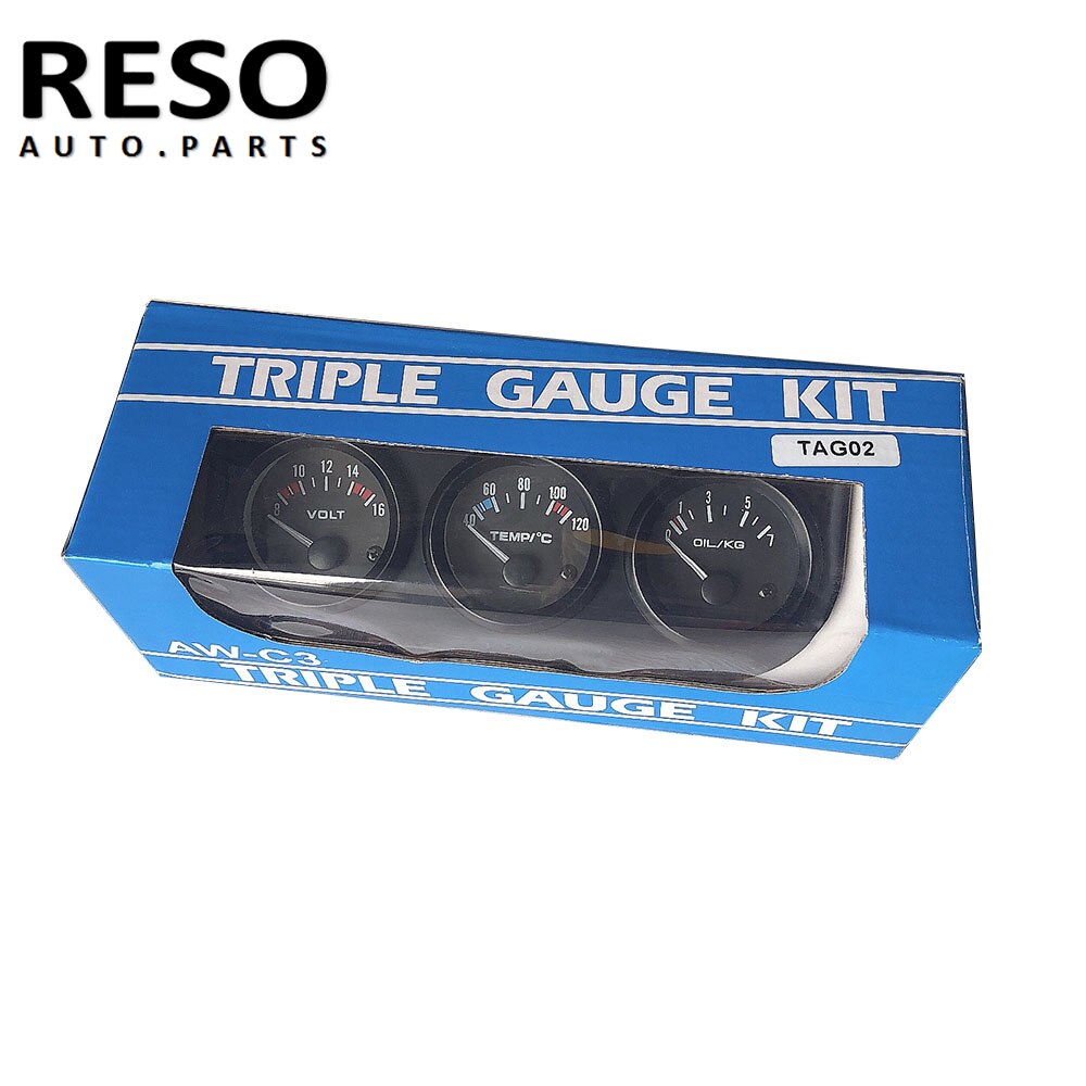 Kit 3-en-1 de 3 en 1 pour voiture, avec Triple jauge de 52mm, 2 pouces, manomètre de pression d'huile, température de l'eau, Volt et capteur