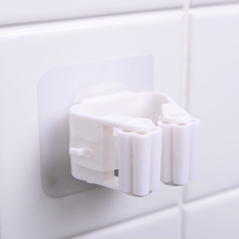 1 pc seinätarraa muovinen mopin pidike teline vedenpitävä ripustus mopin puristin koukku itseliimautuva moppipidike kylpyhuoneen säilytysjärjestäjä