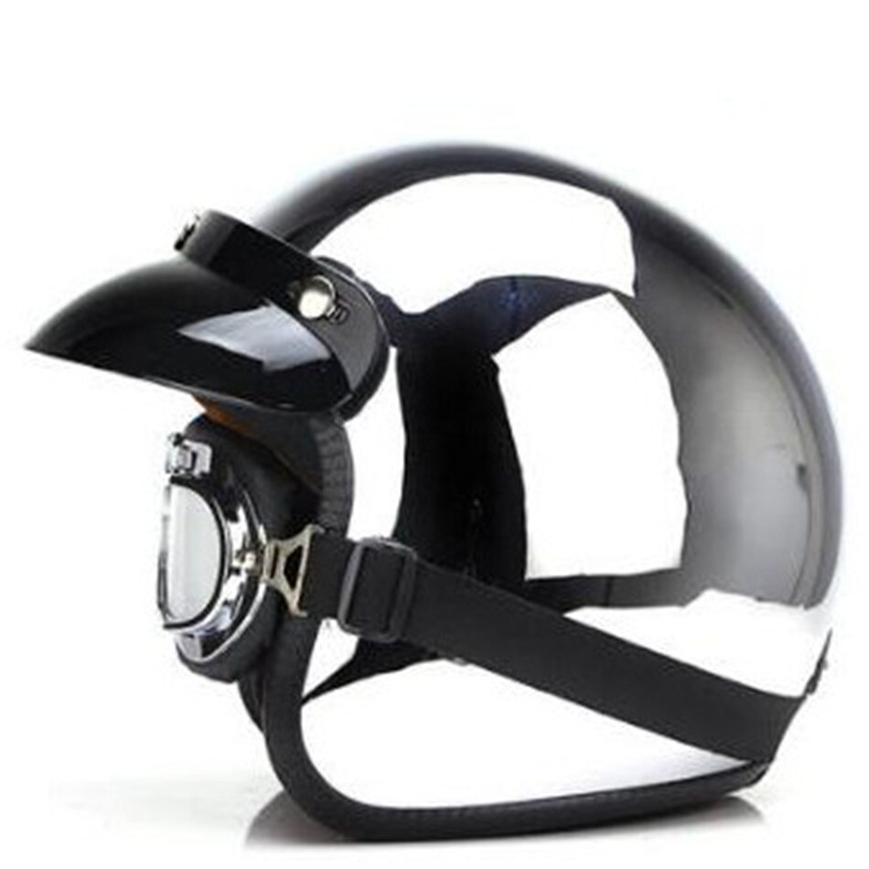 Open Face Motorcycle Helmet Vintage Kask Capacete Chrome Silver Retro Casque Mirror Pilot Jet Moto 3/4 Half Casco: with goggles / L