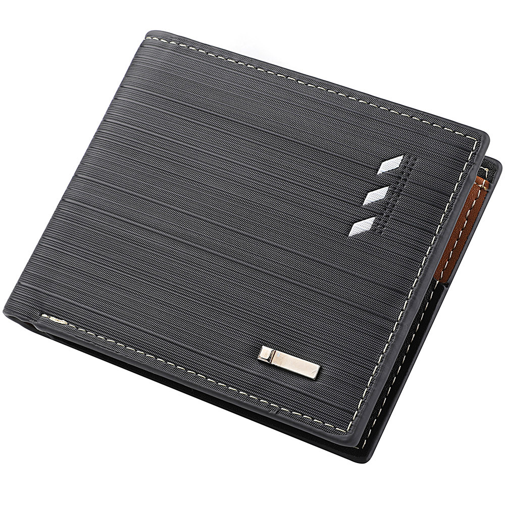 Short Wallet Microfiber Synthetic Leather Short Wallets Men Stripe Male Purse Coin Pouch Multi-functional Cards: black