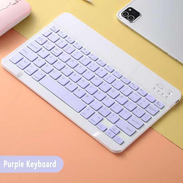 Teclado y ratón inalámbricos con Bluetooth, accesorio de 10 pulgadas para Ipad, teléfono, tableta, portátil, recargable, para Samsung y Xiaomi: purple