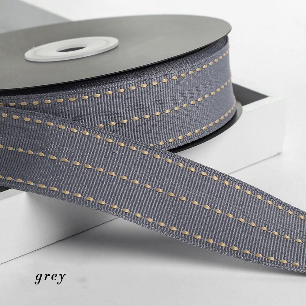 25mm 1inch Grosgrain Dotted Line Rib Ribbons Tape DIY Hairbow Bowknow Material Wedding Birthday Christmas Baking Wrapping: TDT Grey / 5Yards