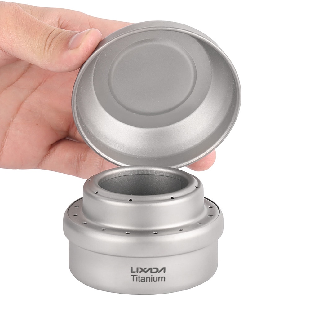 Lixada Portable Mini poêle à alcool en titane avec couvercle croix poêle support Camping en plein air randonnée sac à dos poêle à alcool