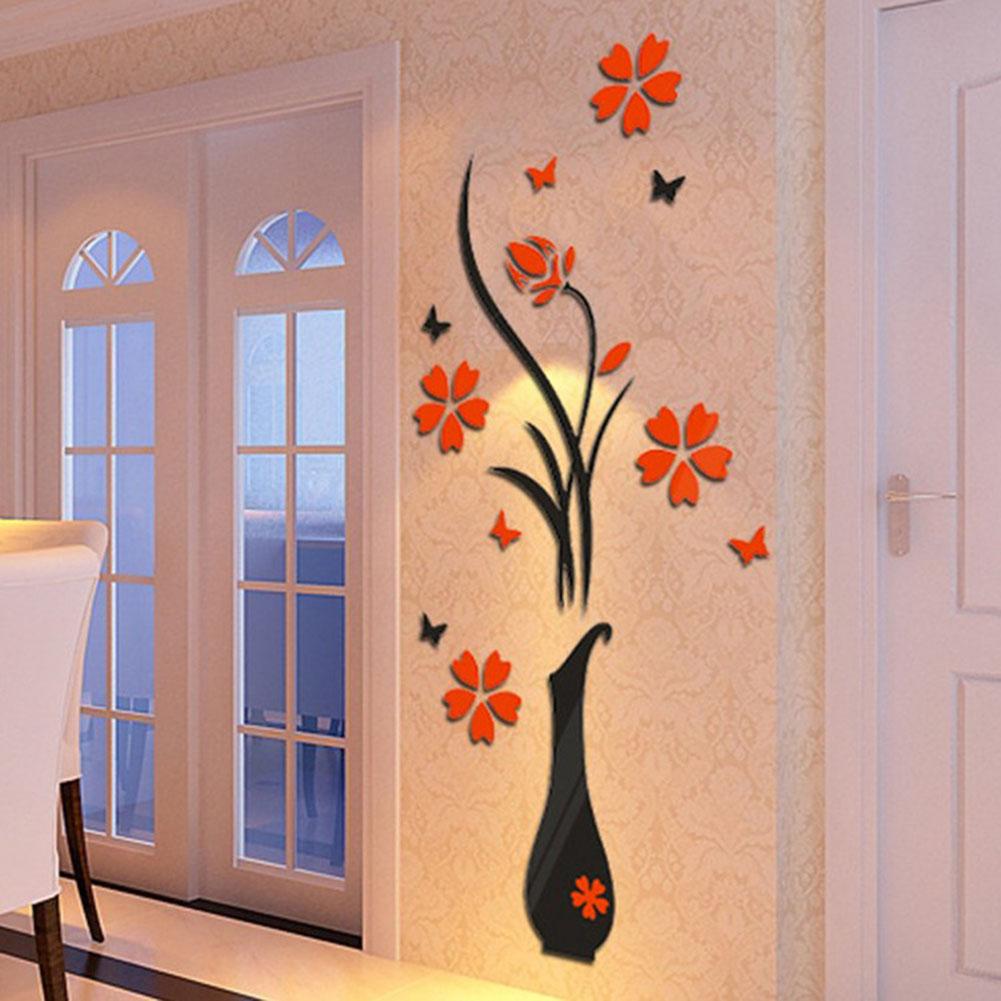 3D Diy Vazen Pruim Bloem Muurstickers Home Decor Poster Verwijderbare Lijm Spiegel Muurtattoo Sticker Home Hal Decoratie
