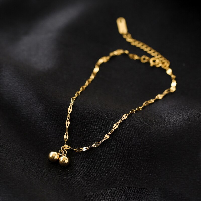 YUN RUO nouveauté or jaune couleur perles rondes pendentif cheville femme 316 titane acier bijoux jamais fondu