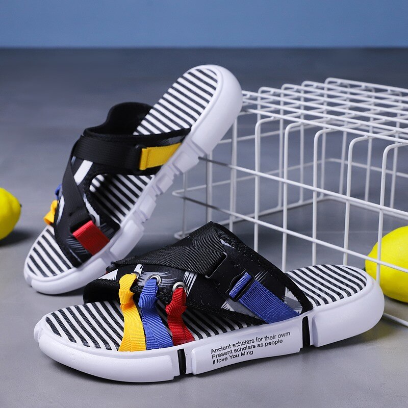 X Männer Hausschuhe Sommer Korea Stil Strand Dienstprogramm lässig Schuhe Stoff Licht Komfortable Espadrilles Männer kippen-Flops: Schwarz / 44