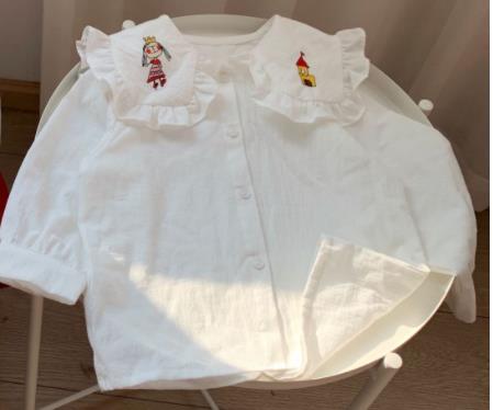2022 Lente Kinderen Kleding Meisjes Koreaanse Revers Lange Mouwen Geborduurd Shirt Rood Vest: white shirt 20029-B / 120cm