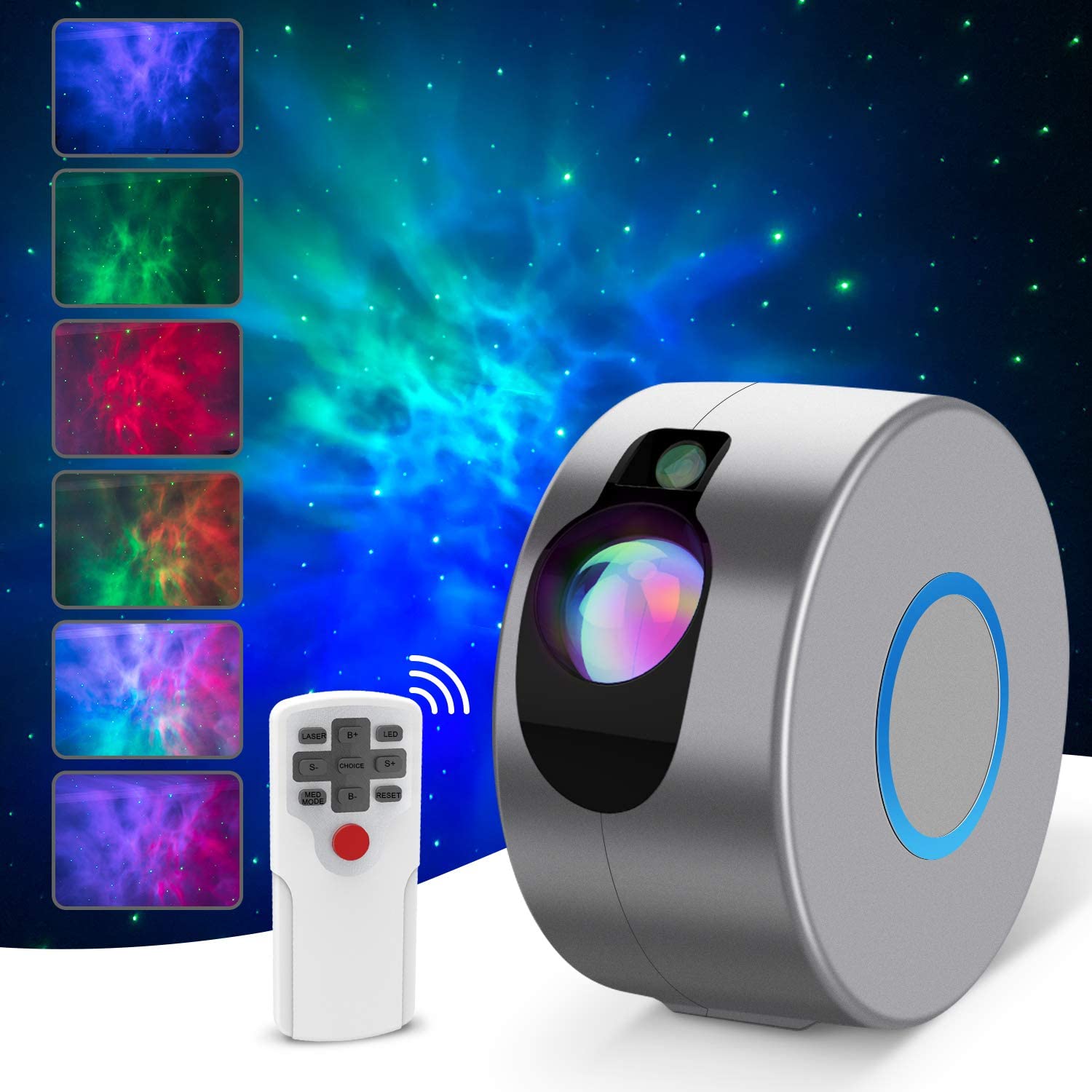 Lámpara de proyector de galaxia para niños, luz LED de noche giratoria de estrellas con ondas de agua, reproductor de música, lámpara de dormitorio, para niños