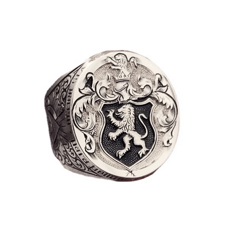 Domineering Royal Lion King Carved Seal Ring for Men&#39;s Aristocratic Engagement Anniversary Party Ring Domineering Jewelry: 13 / Silver