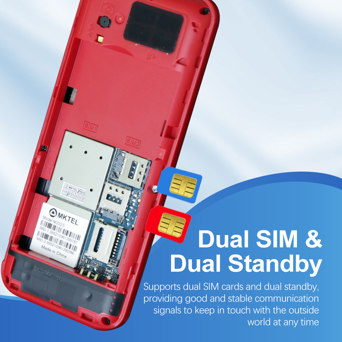 MKTEL M2023 4G Funktionstelefon 2,4-Zoll-Bildschirm Dual SIM Dual bereithalten 1800 mAh Akku 3 in 1 Lautsprecher MP3/MP4/FM Radio Puguang Lampe