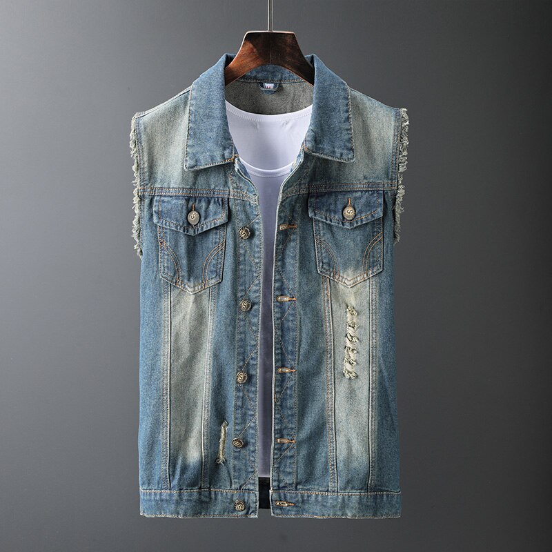 Spijkerjas heren denim vest hiphop spijkerjassen gilet heren cowboymerk mouwloos jasje heren tanktop plus maat 3xl: M