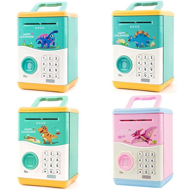 Elektronische Spaarpot Mini Atm Coin Money Saving Box Voor Kinderen Speelgoed Automatische Vingerafdruk Open Tyrannosaurus