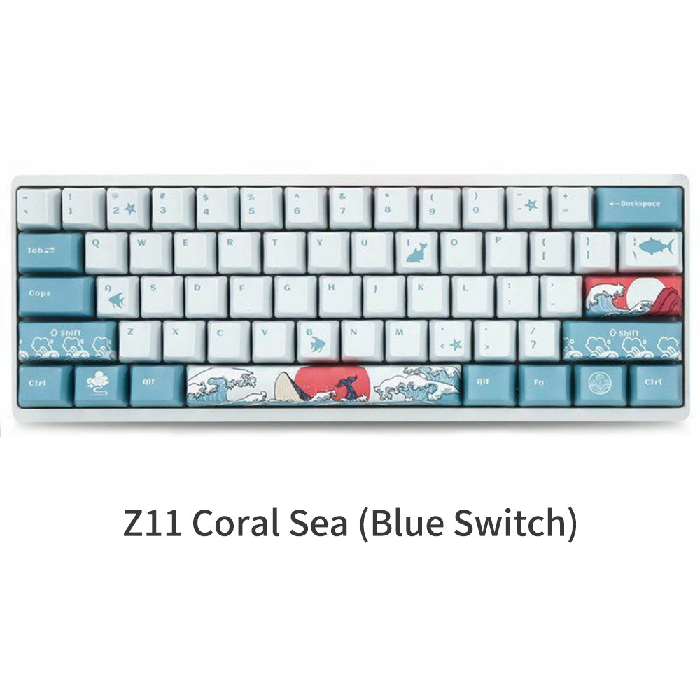 HUO JI E-YOOSO Z-11 Wired 60% Mechanical Keyboard Tenkeyless Anti-Ghosting Linear Blue Switch Led Backlit Removable Cable: Z11 Coral Sea