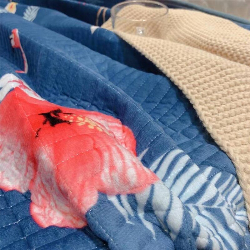 Flamingo sängöverkast blå sängkläder set vinter förtjockning sängöverdrag kristall sammet överkast lotusblad kant täcke filt