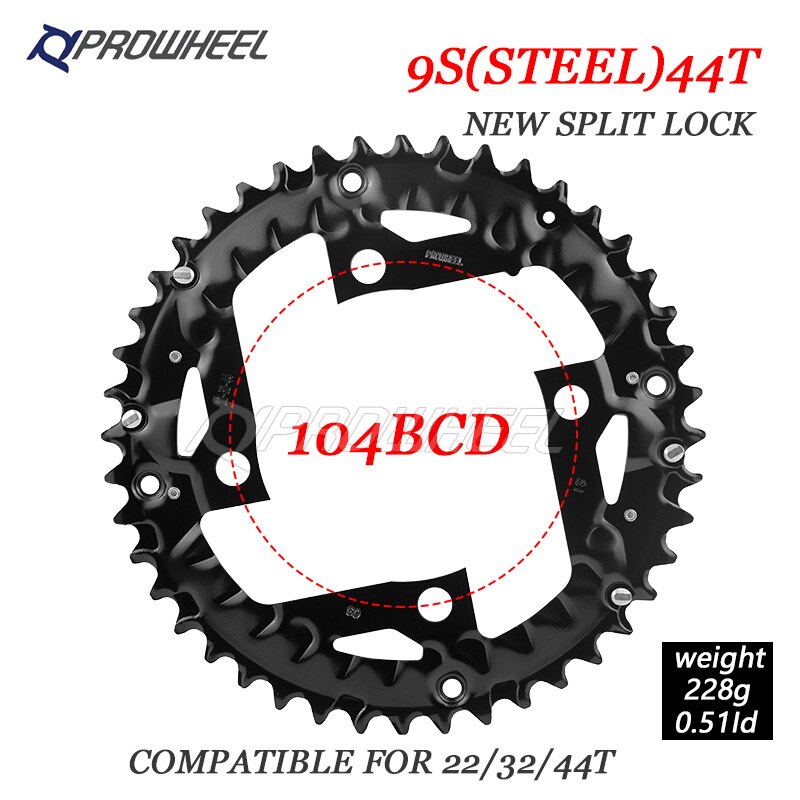 Prowheel Mountainbike Kettingblad 22T 24T 30T 32T 40T 42T 44T Tandwiel Staal/Legering Tand Plaat Deel Ronde Kettingblad 64/96/104BCD: 9S 44T Steel 104BCD