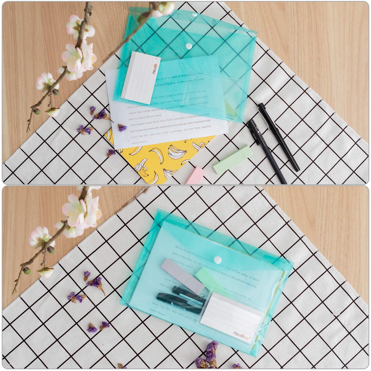 5pcs/Set A5 Poly Envelope Folder with Snap Button Clear Waterproof Plastic Document Protector Organizer for School Home Office