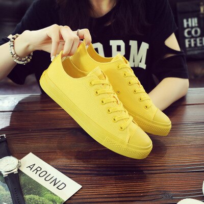 Män canvas skor mango gul klargula sneakers spets  up 39-44 vita fritidsskor matchar alla snyggt runt huvud: Gul / 43