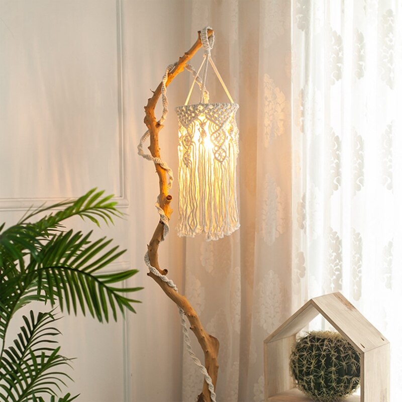 Plafonnier suspendu en forme de lampe en macramé, fait à la main, en corde de coton, style bohème, luminaire décoratif d&#39;intérieur