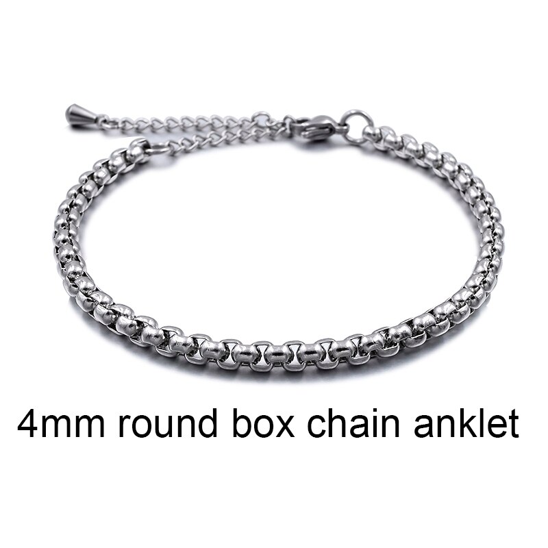 Rustfrit stål strandankler til kvinder tilbehør sølvfarvet smykker på ben ankelarmbånd fodkæde mænd anklet: 4mm runde kæde