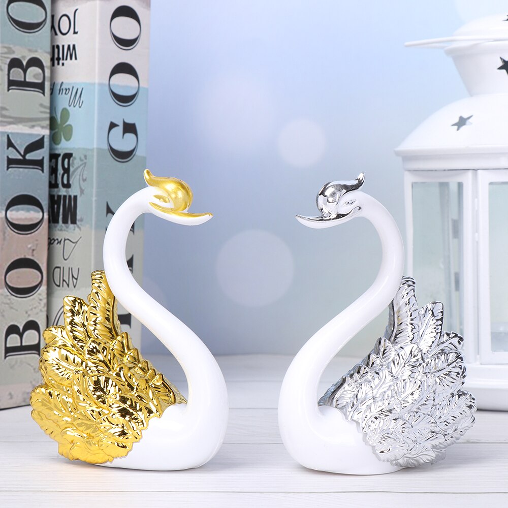 Gold Silver Feather Swan Crown Cake Topper Happy Birthday Cake Decoration Anniversary Valentine's Day Wedding Baking Supplies