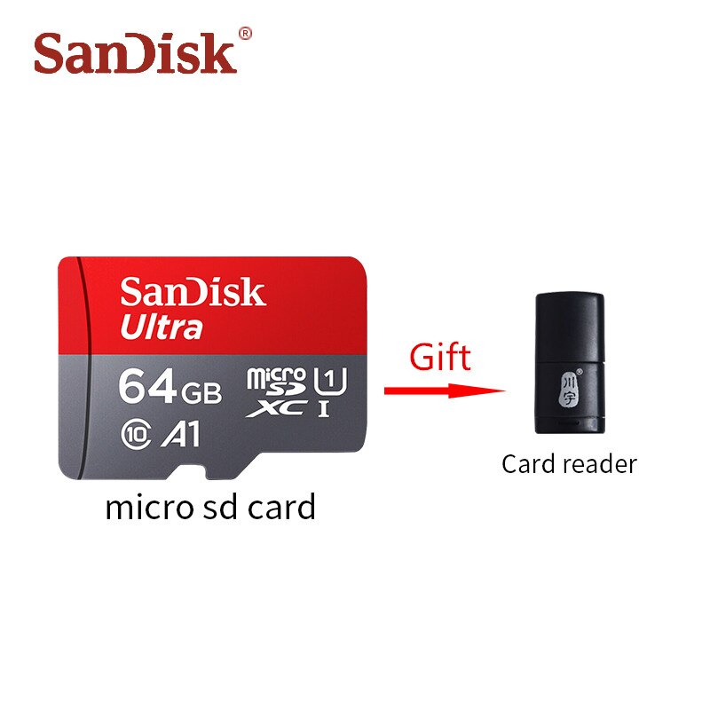 SanDisk-tarjeta Micro SD de 128GB, 64GB, 32GB, 16GB, 98 mb/s, tarjeta de memoria flash usb Class10, producto Original: 64GB with Reader