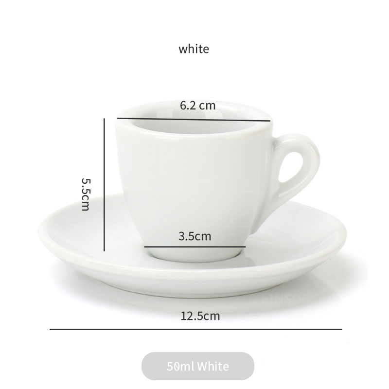 Tazas y platillos de Espresso italianos de 50ml, taza de Espresso de cerámica con aislamiento térmico grueso de larga duración, artículos especiales para café: BLANCO
