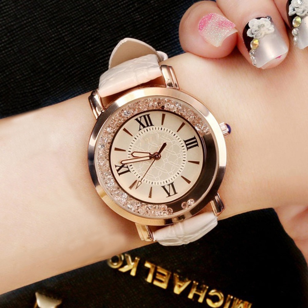 Dameshorloge Strass Lederen Armband Horloge Vrouwen Mode Horloges Dames Legering Analoge Quartz Relojes @ F