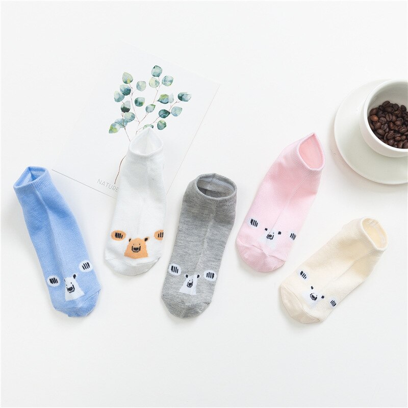 Maat 34-39 Kawaii Vrouwen Sokken Happy Enkel Grappige Sokken Vrouwen Vruchten Leuke Gelukkige Art Onzichtbare Sok 5 pairs Lente Zomer
