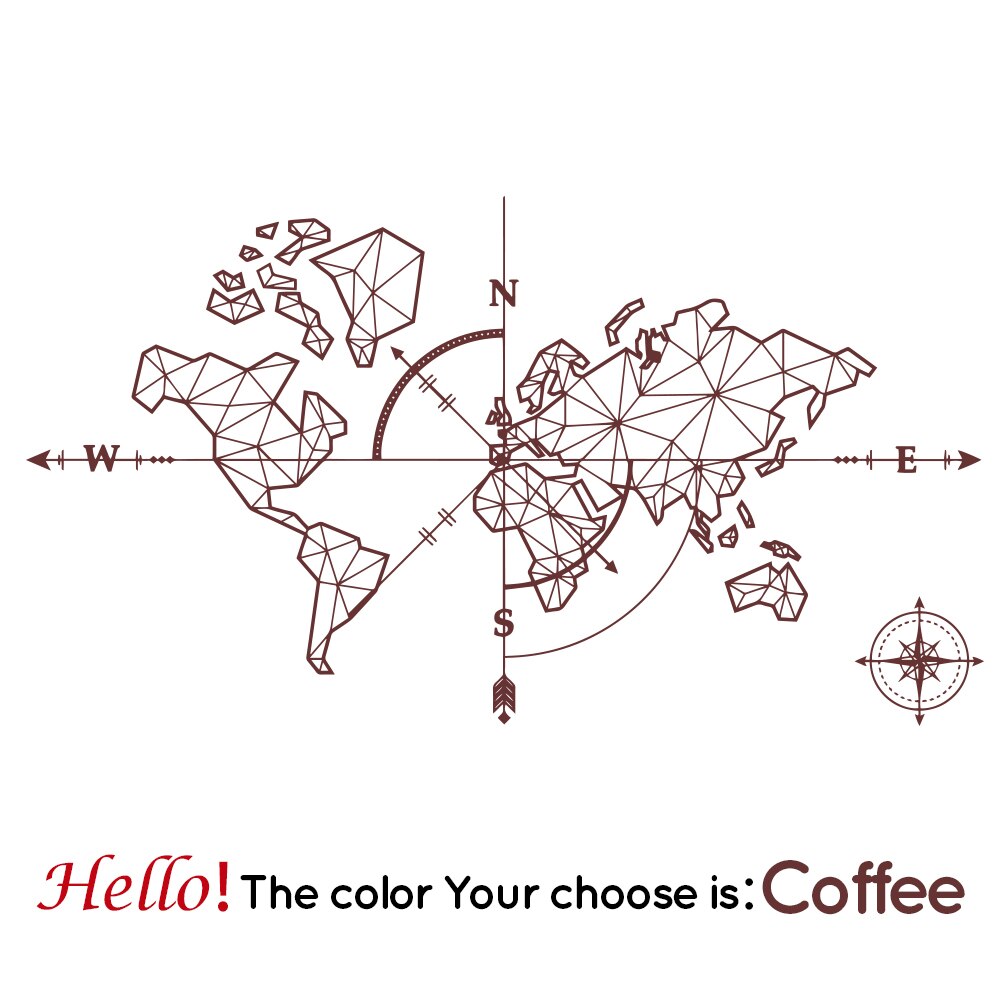 Large World Mape Compass Wall Decal Travel Adventure Exploration Global Earth Vinyl Wall Sticker Office Classroom Kids Room: Coffee