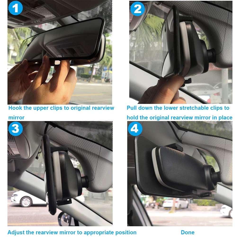 Universal Car 300mm Wide-Angle Rear-View Mirror With Wide Convex Shape Sandwiched On Rear-View Transparent Mirror