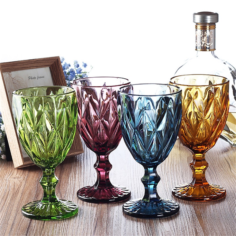 4 st/set multicolor ristade röda vinglas retro präglade whiskykoppar bröllopsfest champagne flöjter bar restaurang drinkware