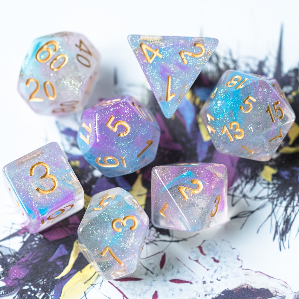 7 Teile/satz DND Würfel Rosa/cyan Lila/Blau Strudel D & D Würfel D4 D6 D8 D10 D % D12 D20 polyedrisch Spiele Würfel einstellen für Tisch Spiele MTG RPG