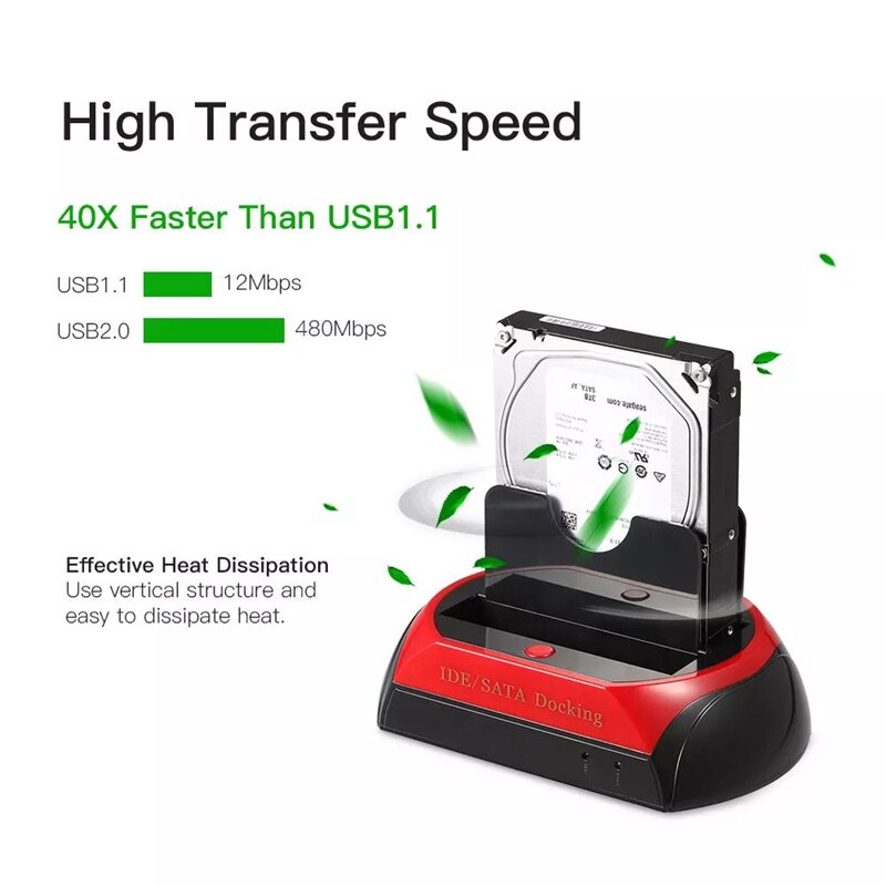 HDD Docking Station IDE/SATA Dual HDD Docking Station Base for 2.5 Inch 3.5 Inch SATA to USB 2.0 Docking Station