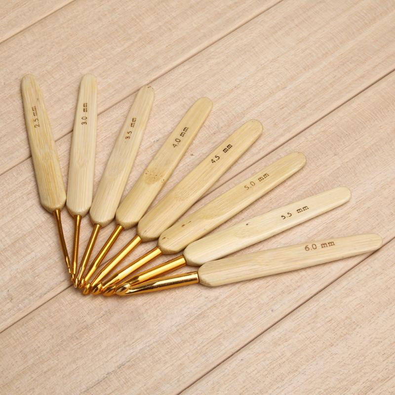 8Pcs 8 Maten Bamboe Handvat Haaknaalden Aluminium Haaknaalden Set Breinaalden Diy Breien Tools 2.5Mm-6Mm