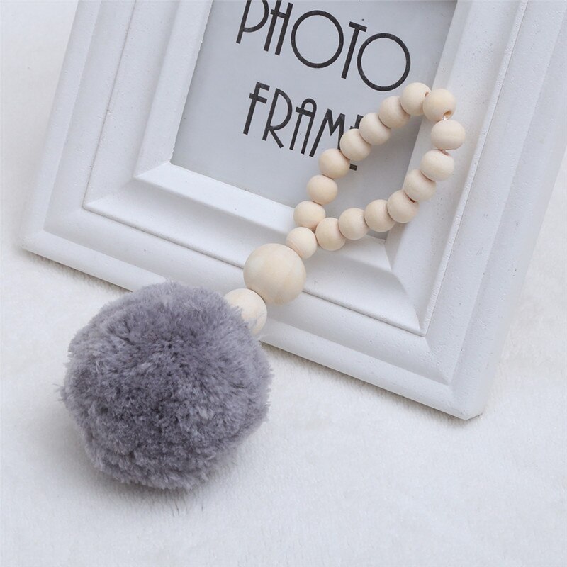 Träpärlor tofs boll krans vägghängande ornament ins nordisk stil barnrum dekorationer barnkammare baby tält fotografi rekvisita: G
