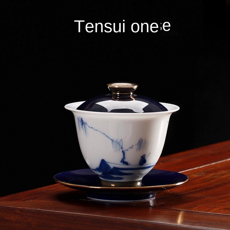 Taza De cerámica para té Gai Wan Cha pintada a mano, tetera De té Kung Fu, tazón Sancai De porcelana De cáscara De huevo, Sopera De CeramicaGaiwan: Cover bowl D
