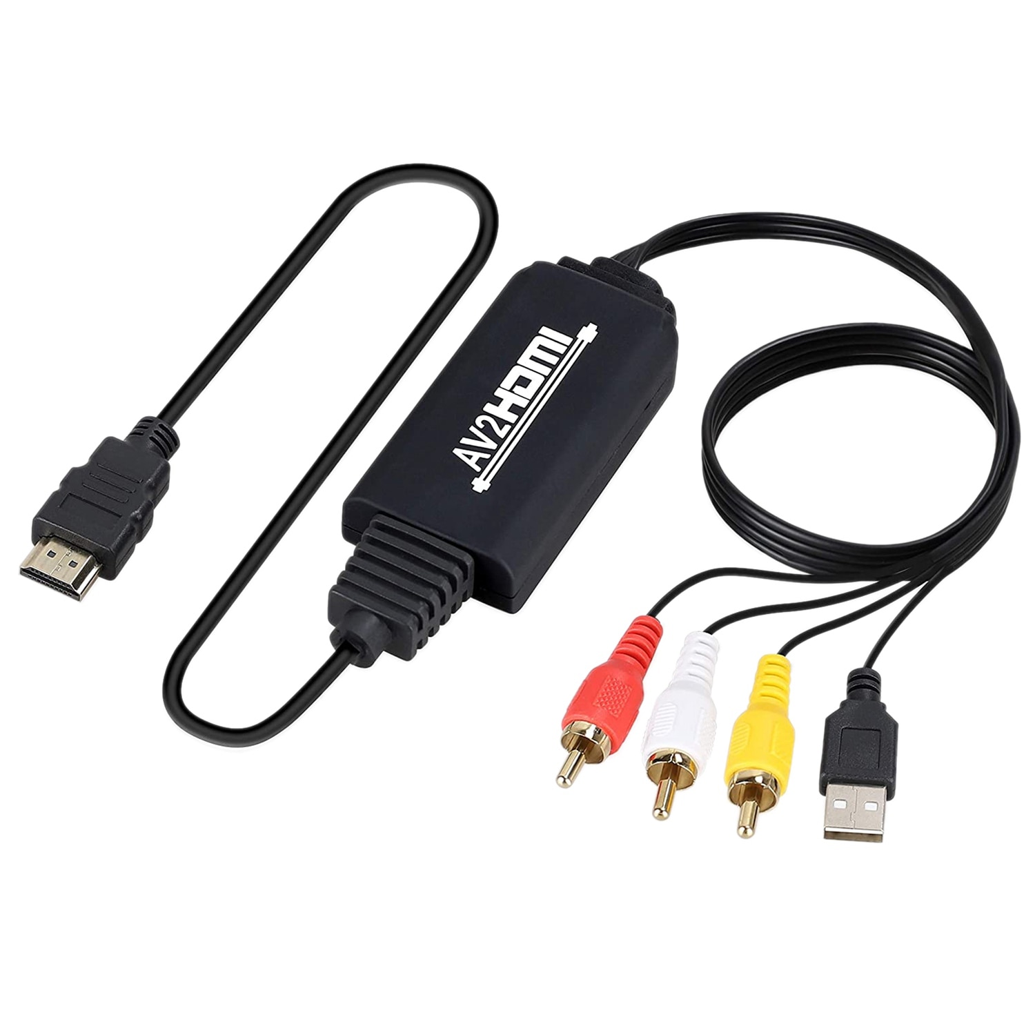 3RCA Composite AV vers HDMI Convertisseur Prise en Charge 1080P avec AV Câble et USB Câble pour PC/Xbox/PS4/PS3/TV/STB/VHS/DVD/Camera/Wii RCA vers HDMI Adaptateur Aluminium